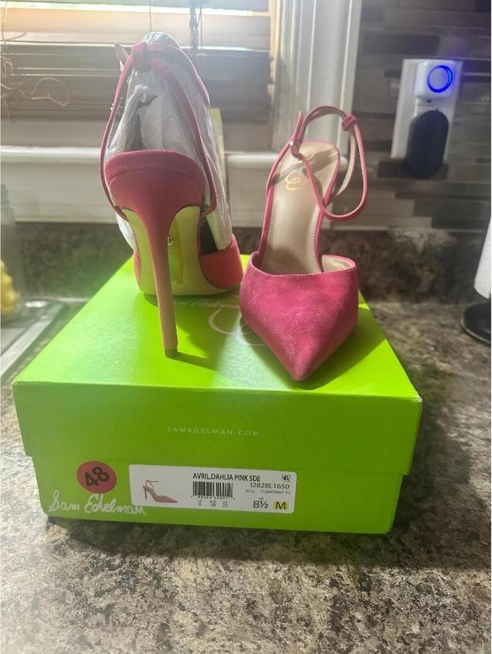 Sam Edelman Avril Slingback Pumps Dahlia Pink Suede Heels Pointed Toe Size 8.5 M - Picture 4 of 4